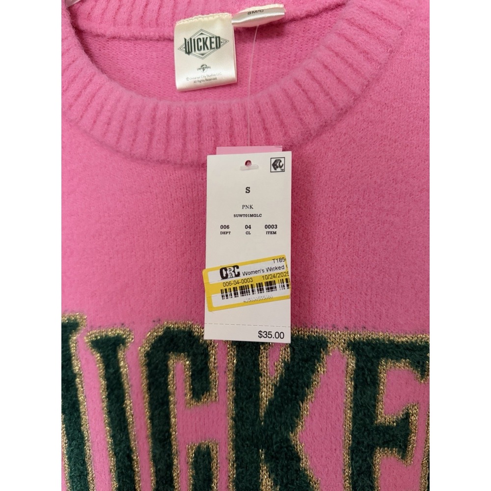 Women's Wicked Pink & Green Long Sleeve Crewneck Sweater Size Small NWT - Picture 4 of 6